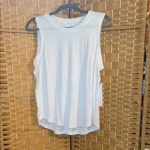 Aqua White Asymmetrical Muscle Tee